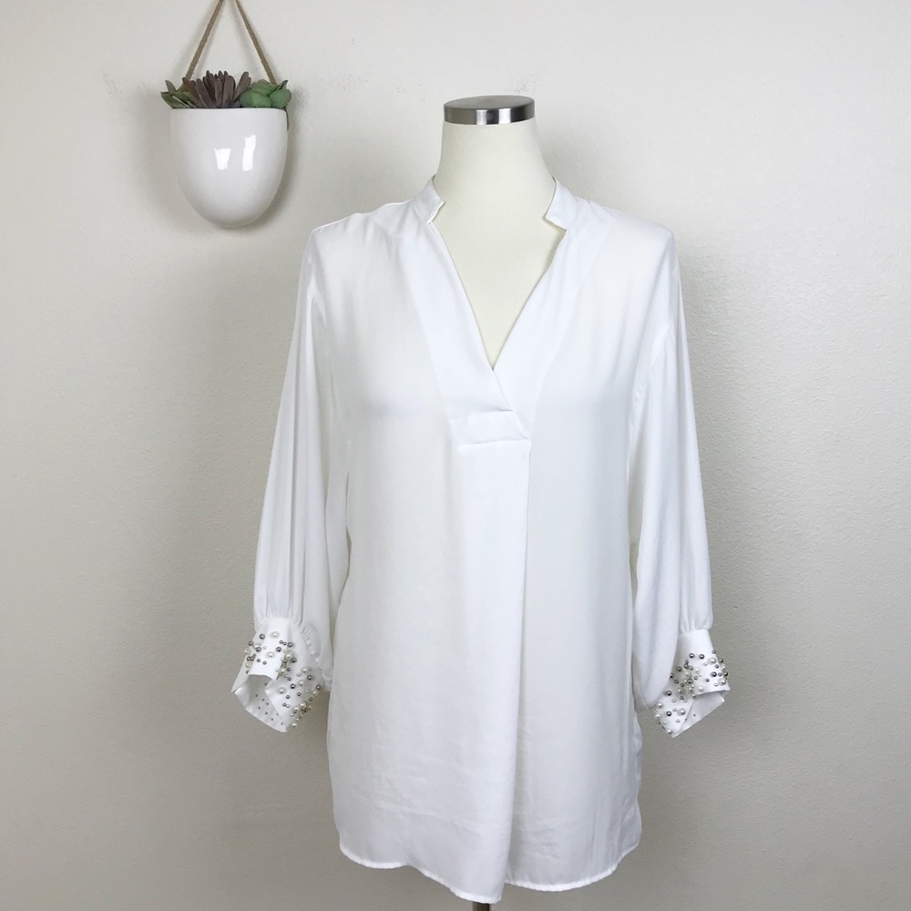 Zara Basic Blouse with Embellished Sleeves